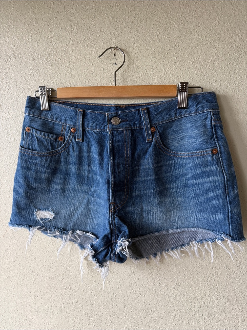 Levi's Distressed Blue Denim Cutoff Shorts